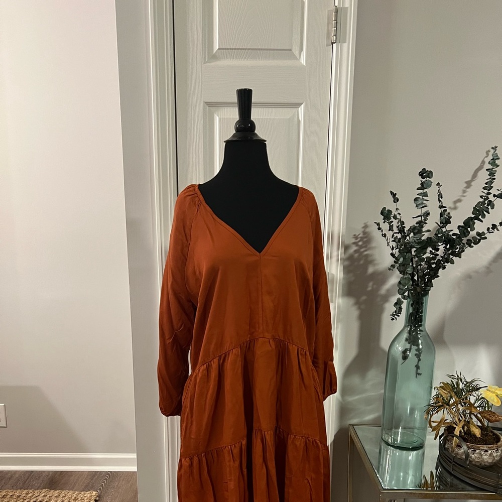 NWT Grace Atwood the Drop collection orange long sleeve tiered dress size XL
